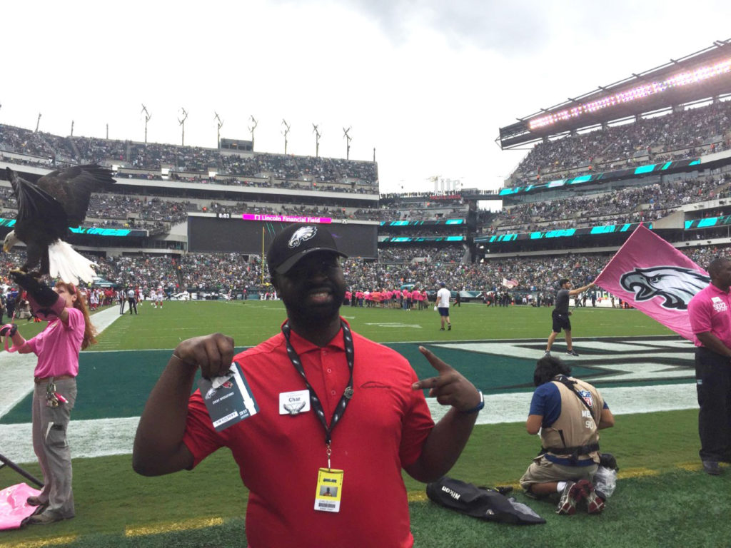 Picture of Chaz in uniform, working at Lincoln Financial Field