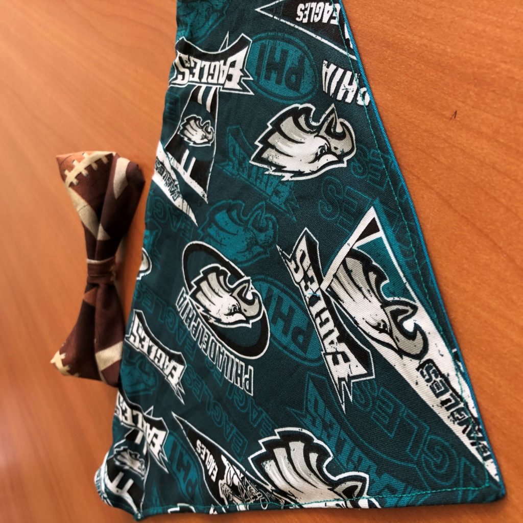 Picture of bandana and bowtie made from Philadelphia Eagles fabric